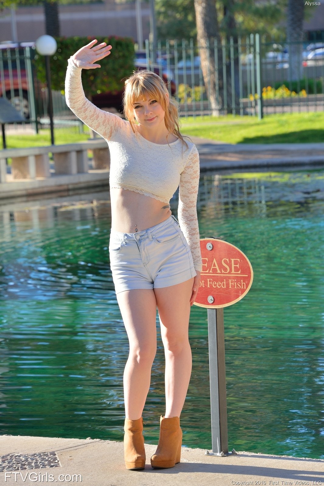 Gigantic boobs blonde teen waves you goodbye whereas posing in public