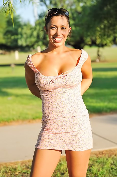 This voluptuous brunette babe is the rock star of public teasing