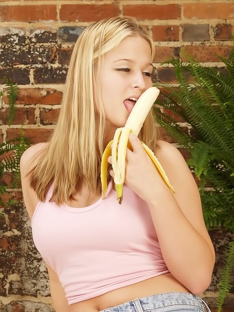 Blonde in white sneakers is going to fuck a banana eventually